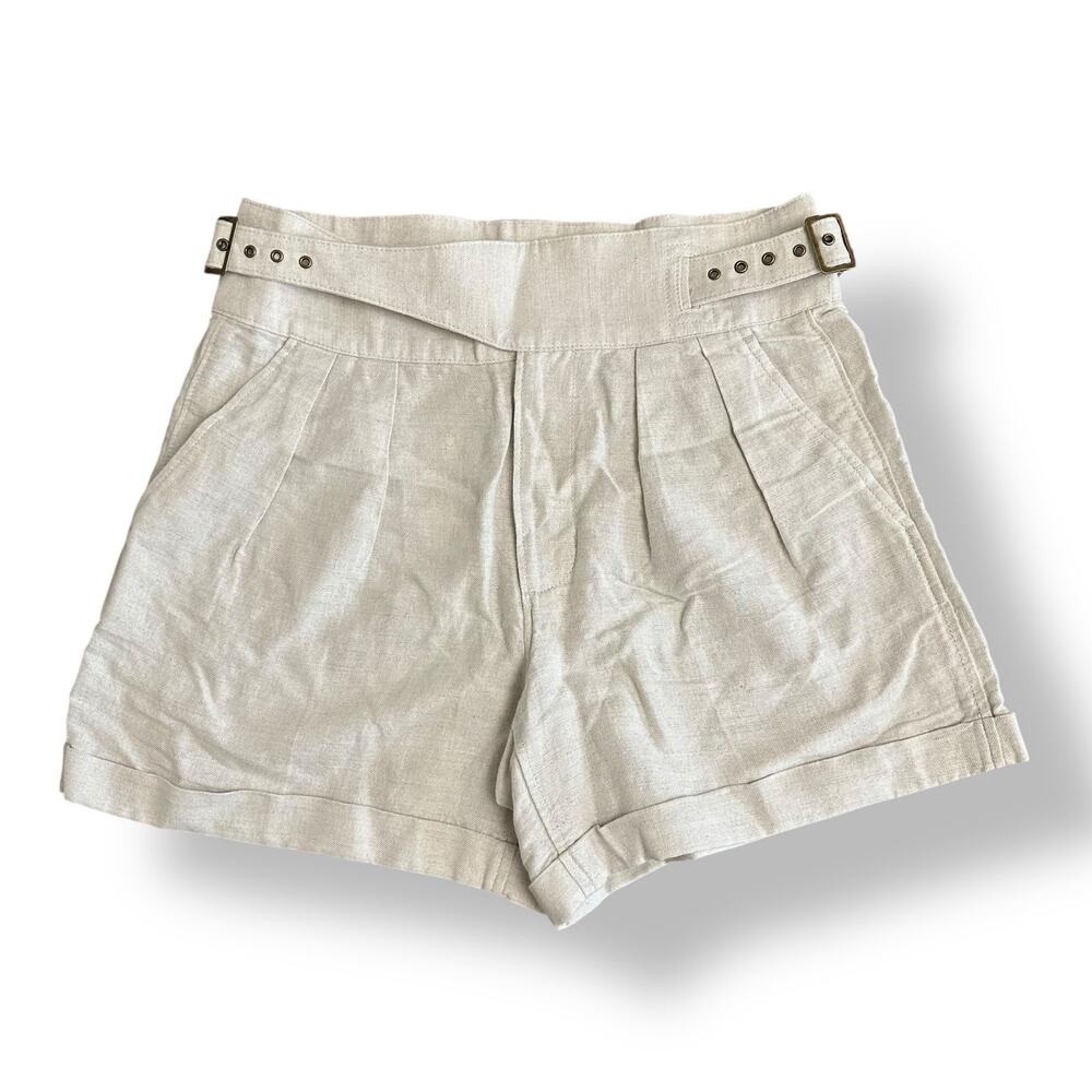 Banana Republic Linen Blend High Rise Pleated Shorts Size 6 Belted Beige NWT